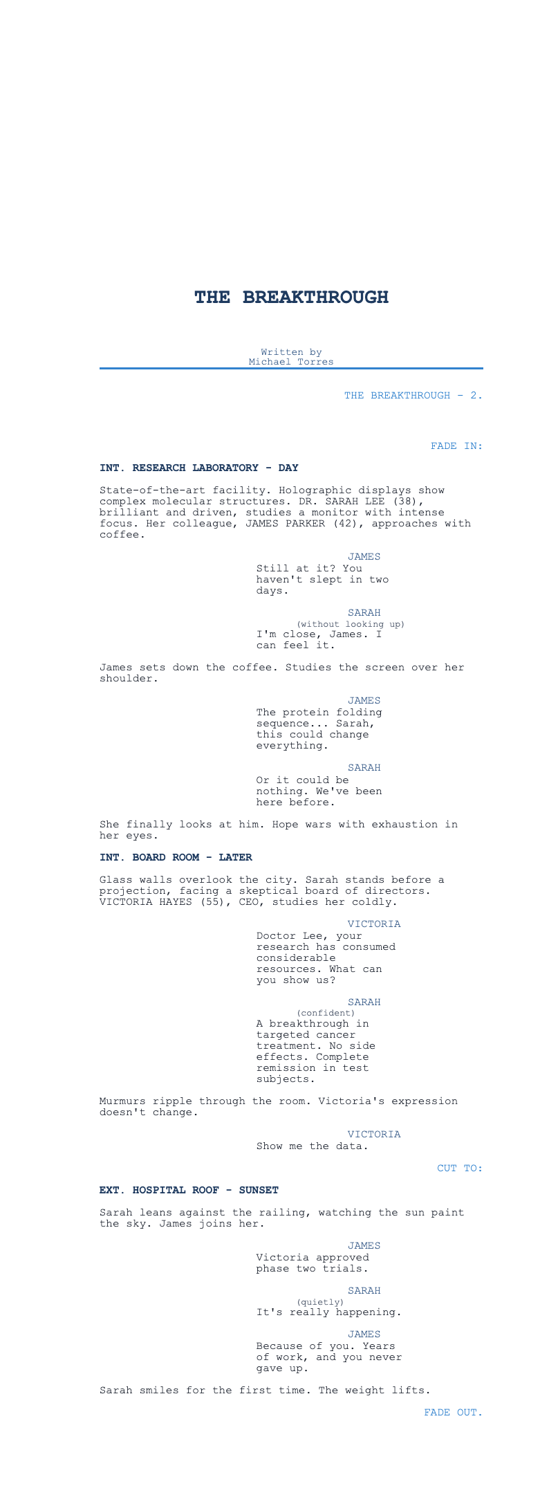 Professional blue screenplay